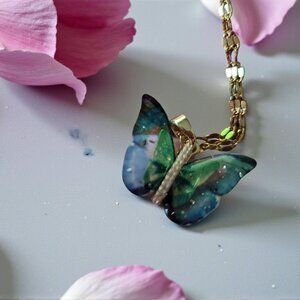18K Gold Plated Zircon Turquoise Butterfly Necklace